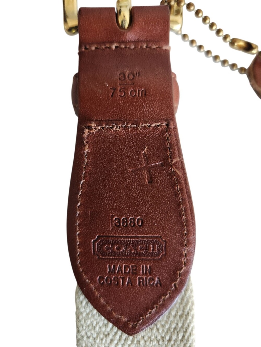 Vtg Coach Surcingle Belt Mens 30 British Tan Natural Canvas Brass Buckle NEW - Picture 8 of 14